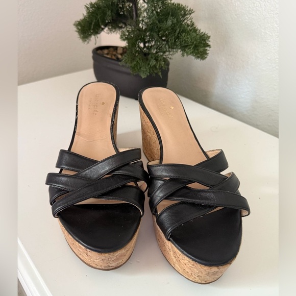 kate spade Shoes - Kate Spade Black Leather Wedges